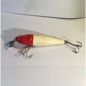 Creek, Chub, Pikie, Deby Vintage Wood Crankbait Fishing Lure, White Red Head